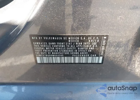 2019 Volkswagen Jetta 1.4T R-Line/1.4T S/1.4T Se from USA, damaged, VIN 3VWC57BU9KM054305